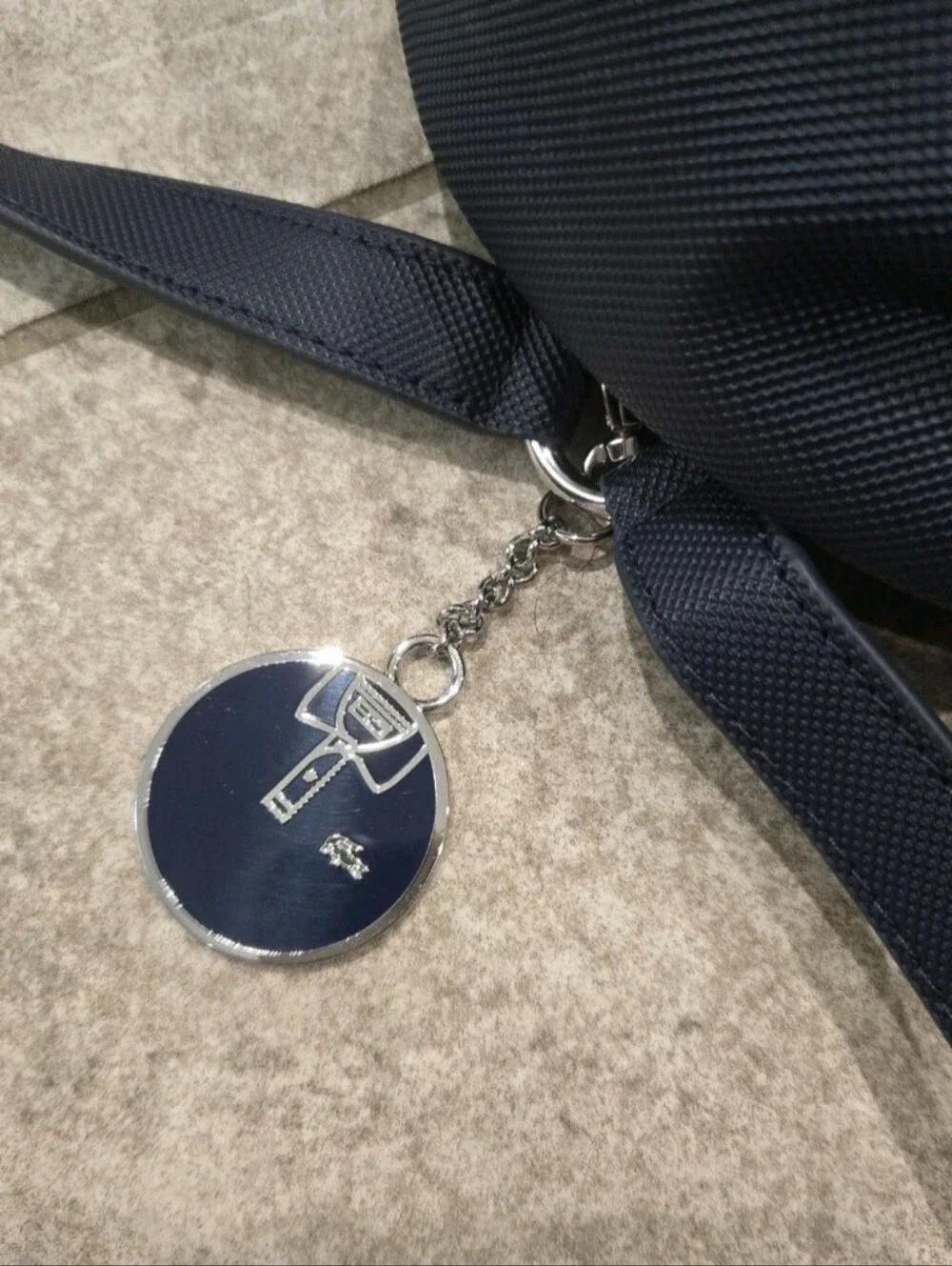 Lacoste Daily Classic Navy Blue Coated Pique Canvas Zipper Mini Backpack Bag